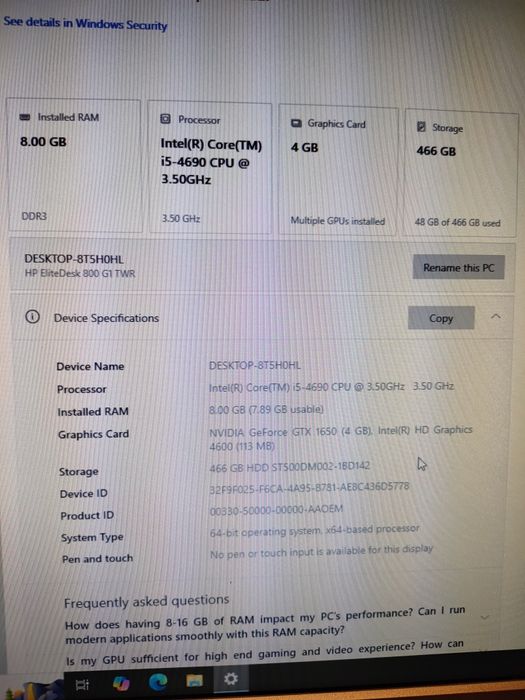 Unitate PC HP (i5 4690, 8gb ram, 500gb, GTX 1650)