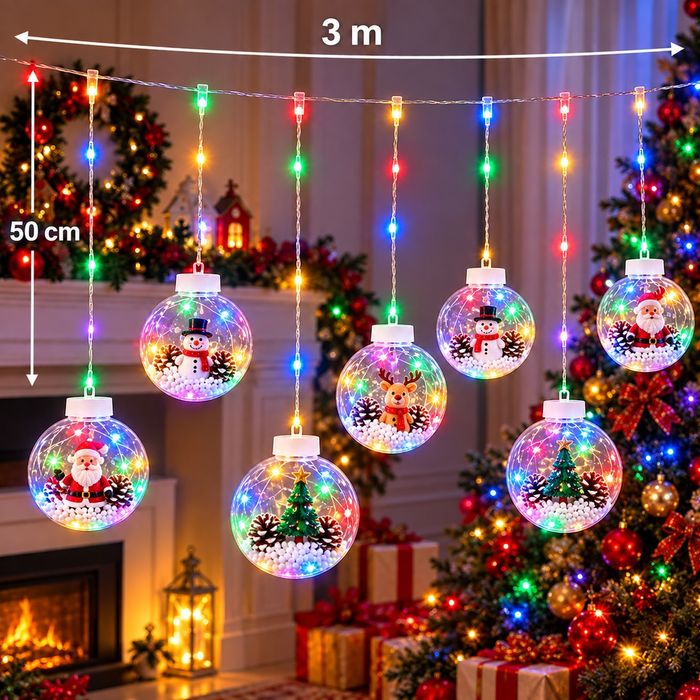 Instalații perdea Crăciun figurine/globulețe