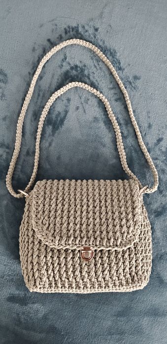 Geantă handmade croșetată, macrame, gri-verzui
