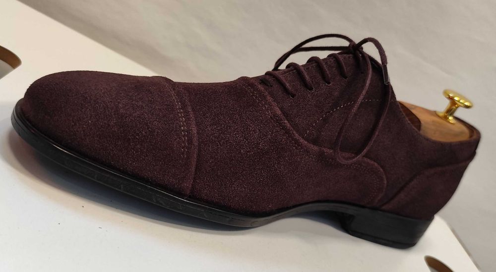 Pantofi oxford 43 cap toe GEOX NOI piele naturala moale suede maro catifea