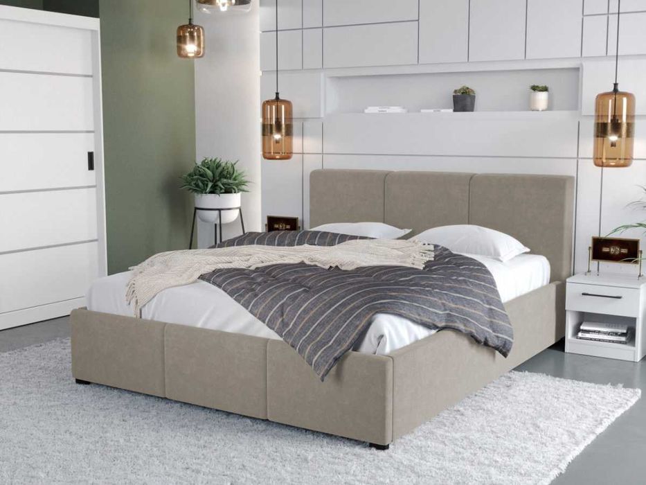 Pat Tapitat Avelis Bej cu somiera rabatabila si lada de depozitare