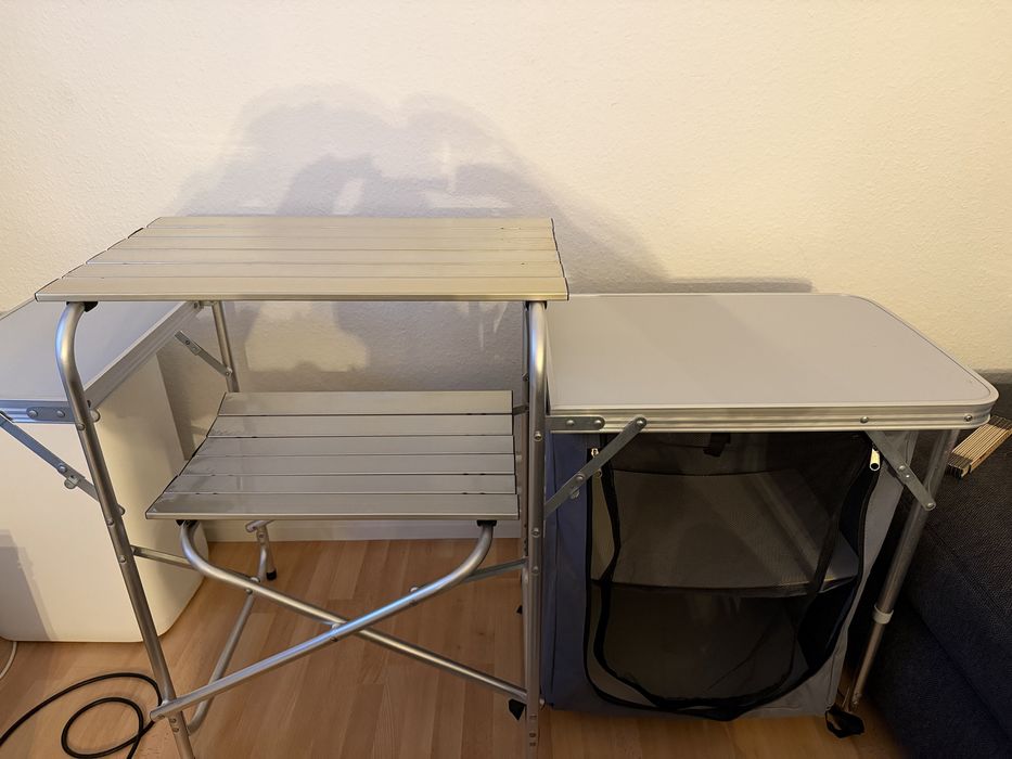 Set camping masă pliabilă cu dulap și grătar