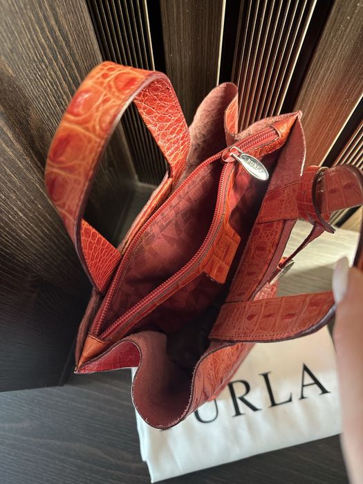 Чанта Furla Embossed Croco Red Tote Bag