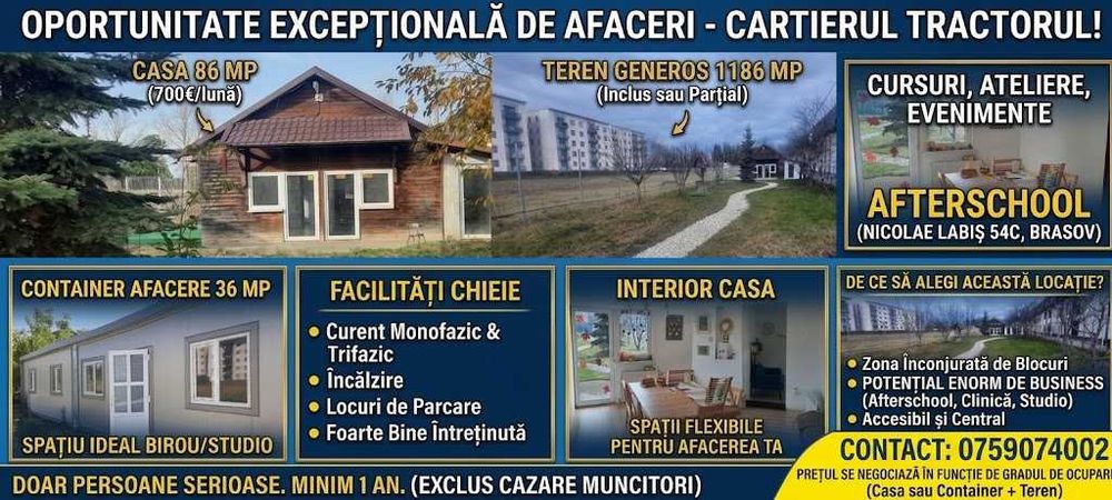 Casa de inchiriat 86 mp +1134 mp Nicolae Labis-Tractorul - Brasov