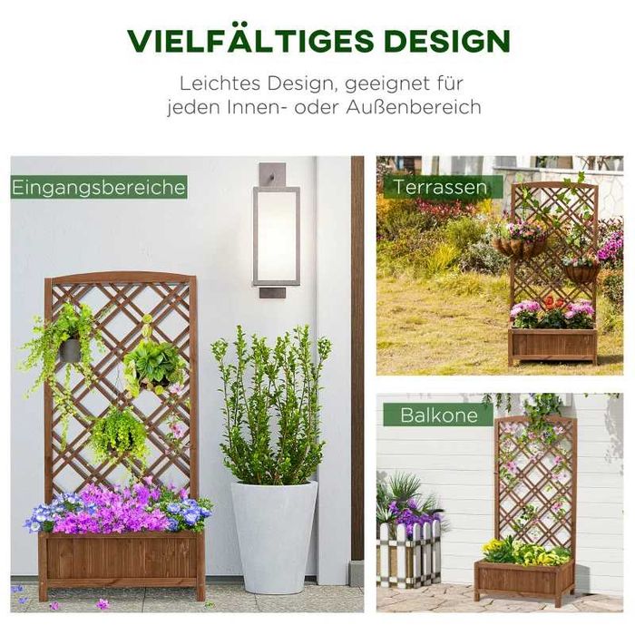 Решетка за цветя със саксия, 60 x 30 x 122, 5 см, дърво