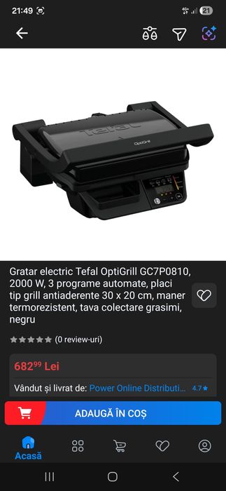 Gratar electric Tefal OptiGrill, 2000 W, 3 programe automate,