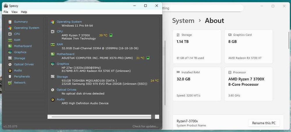 PC gaming Ryzen™ 7 3700x/ RX 5700XT 8 GB/ 32 Gb RAM/ SSD 250GB + 1TB