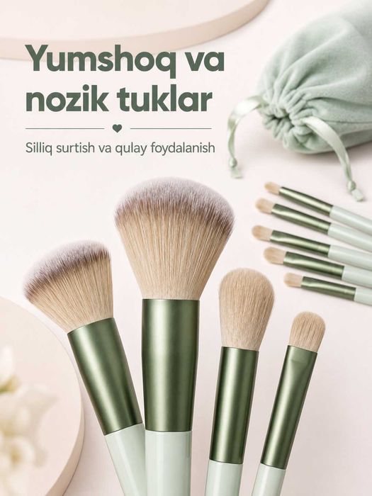 13 dona makiyaj cho‘tkalari to‘plami saqlash qopi bilan