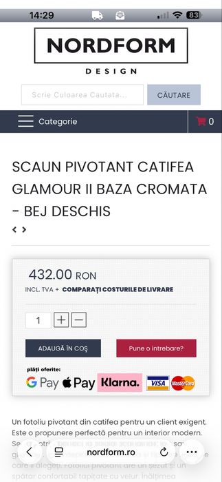 SCAUN PIVOTANT CATIFEA glamour II - bej deschis, baza cromata