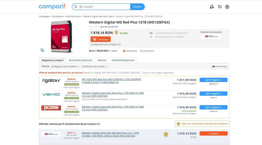 Hdd Western Digital WD Red Plus de 12TB ,nou, garantie , nas , storage
