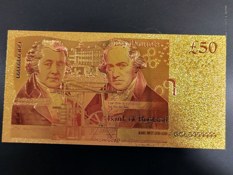 £50 банкнота с  24 К златно покритие, плик и сертификат