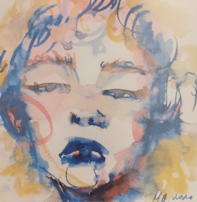 Антикварна картина акварел рамка паспарту авторска поп арт Мадона !