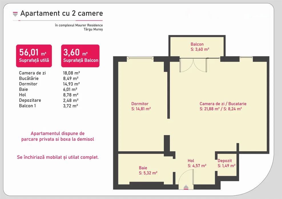 Ap. 2 camere de inchiriat - Maurer Residence B26