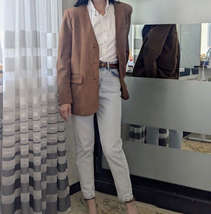 Пиджак оверзайс из спандекса ,насыщенного рыжего цвета