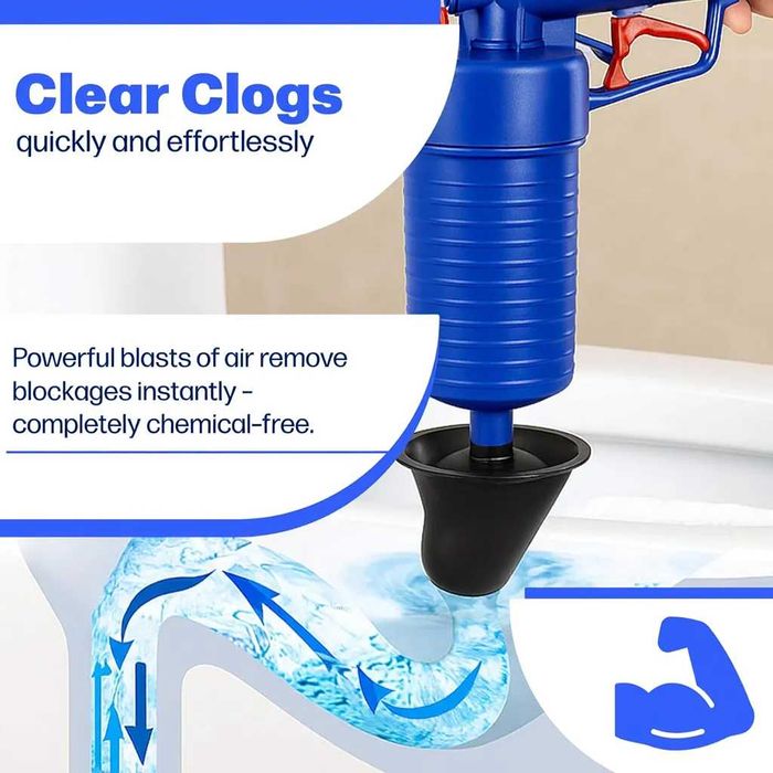 Pistol profesional cu presiune pentru desfundat tevi si WC 4 ventuze