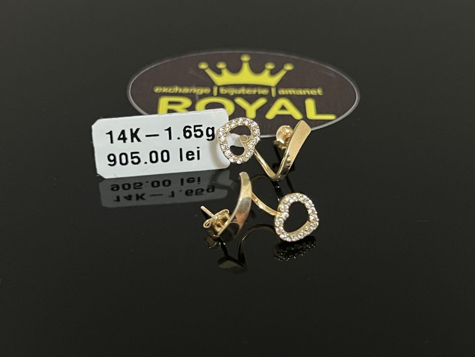 Bijuteria Royal CB : Cercei inima rasuciti aur 14K  1,65 grame