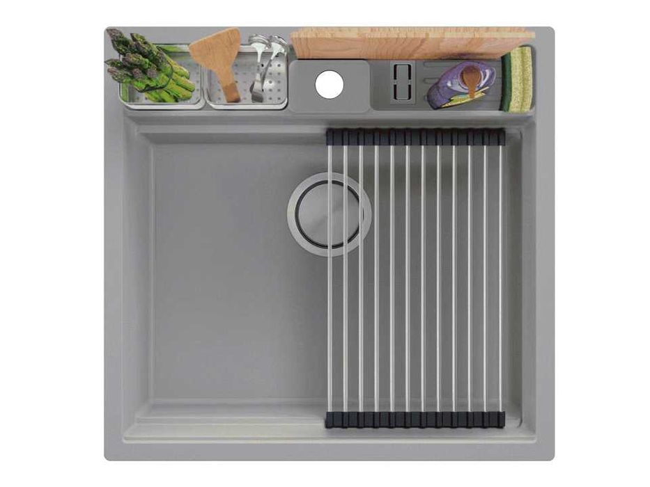 сива кухненска мивка за вграждане Берген 60 Double Pocket 560x540 мм