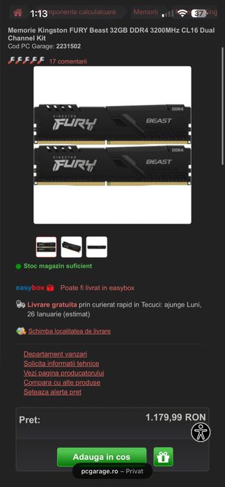 Vand memorie 32g ram ddr4