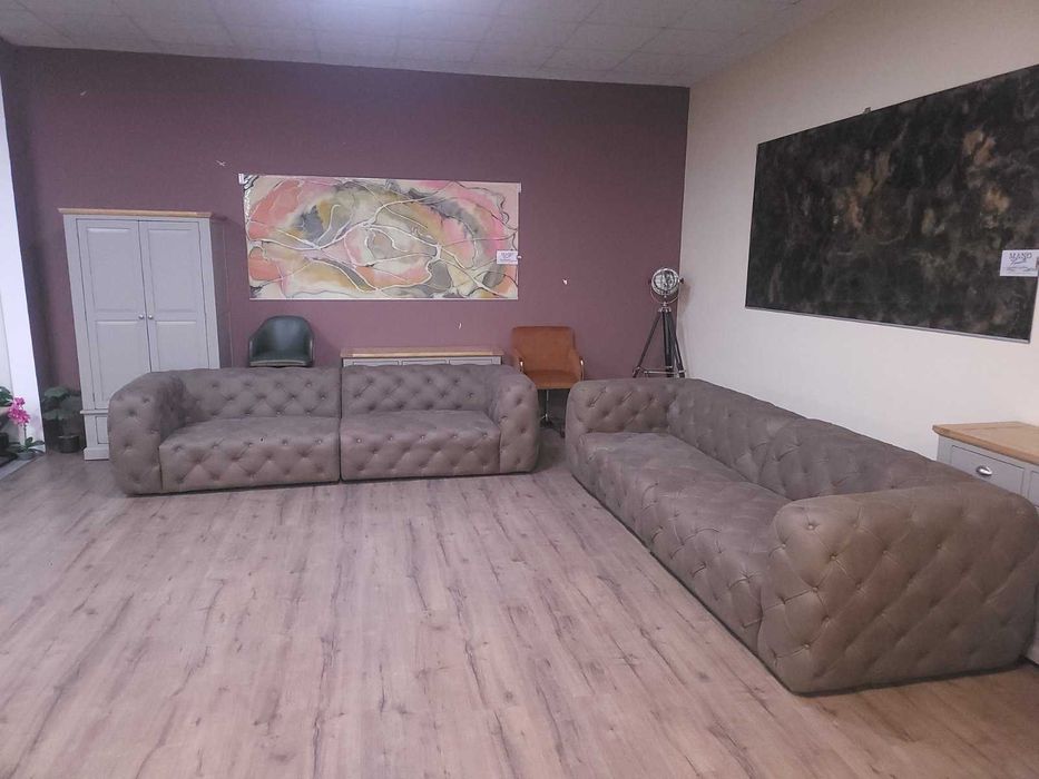 Дизайнерски кафяви кожени дивани две четворки Честърфийлд