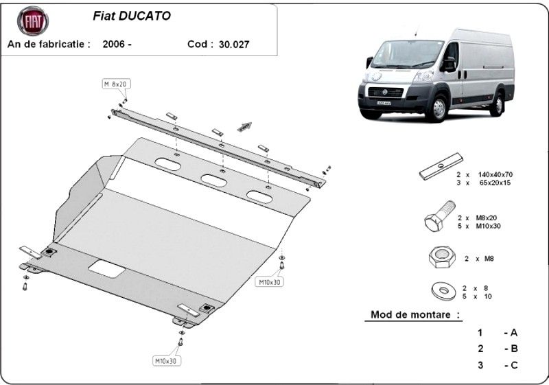 Scut motor metalic pentru Fiat Ducato 1995-prezent - otel 2-2.5mm