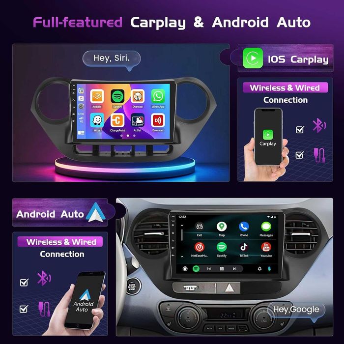 Мултимедия за Hyundai I10 Android Двоен дин Навигация, Hyundai Grand I10 2 DIN плеър Андроид Carplay, 2014, 2015, 2016, 2017 година