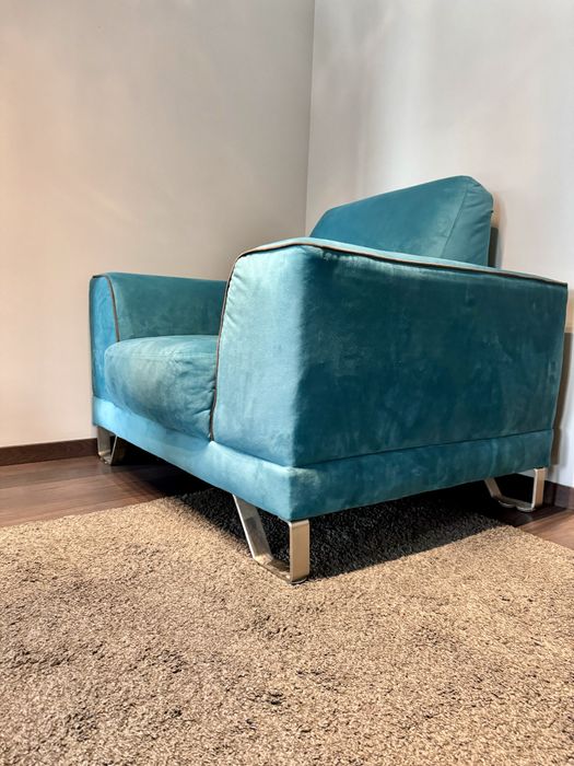 Fotoliu catifea albastru
