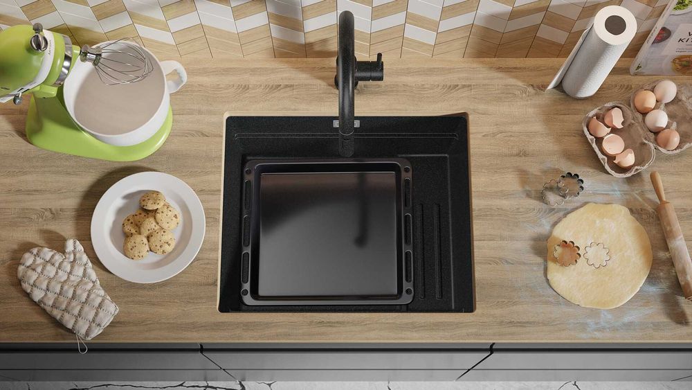 Графит гранитна мивка за вграждне под плот Прага 60 Level 560 x 470 мм