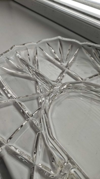 Голямо кристално плато за ордьоври с 5 сектора