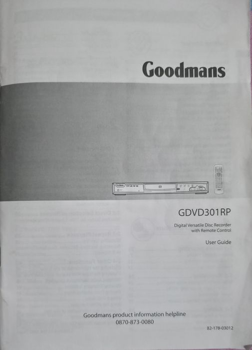 Manual tehnic  DVD recorder  GDVD 301 RP Goodmans