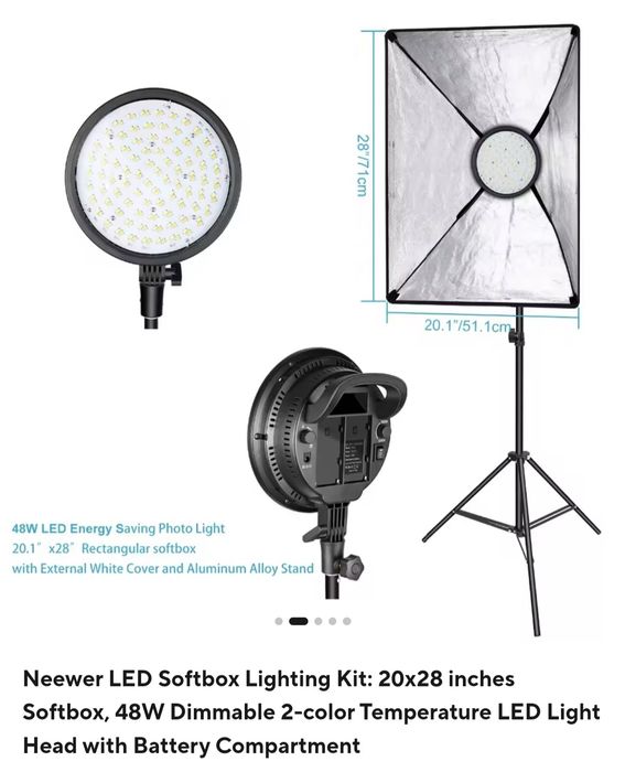 Set 2 Softbox-uri LED Neewer 48W – Temperatură culoare reglabilă + Stative & Geantă
