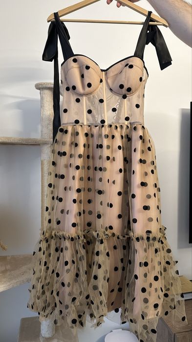 Rochie M Oana Nutu maro/roz pudrat cu buline negre