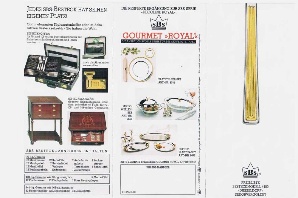 SBS Solingen комплект прибори за хранене 70 части позлатени Дюселдорф