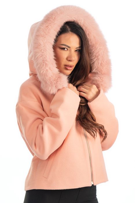 Розово палто с еко пух