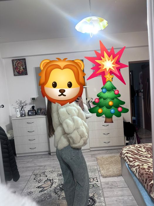 Haina din Blana Naturala Vulpe Argintie !NOUA ! MARIME  S maneci detasabile