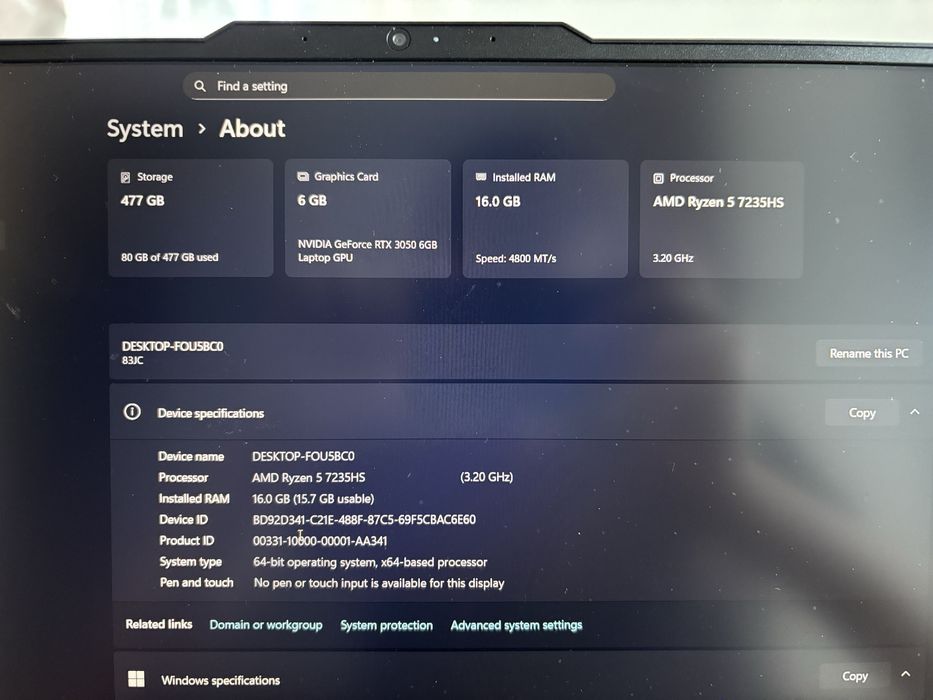 Vand / Schimb Laptop Gaming Lenovo LOQ 15ARP9 rtx3050 ryzen 5 7235 HS
