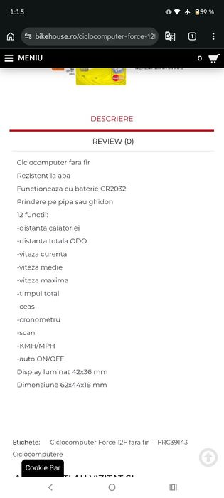 Vând ciclocomputer wireless  B Force 12