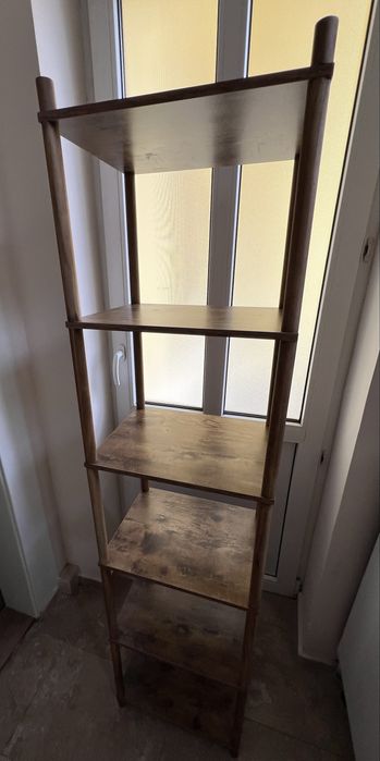 Bibliotecă din Lemn cu 6 Rafturi Îngustă – Culoare Rustică Maro 40x30x163 cm