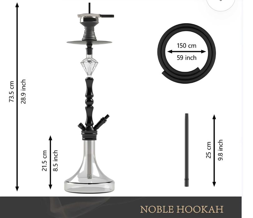 Set shisha hookah XL accesorii complete cu vază din sticlă și furtun – Negru