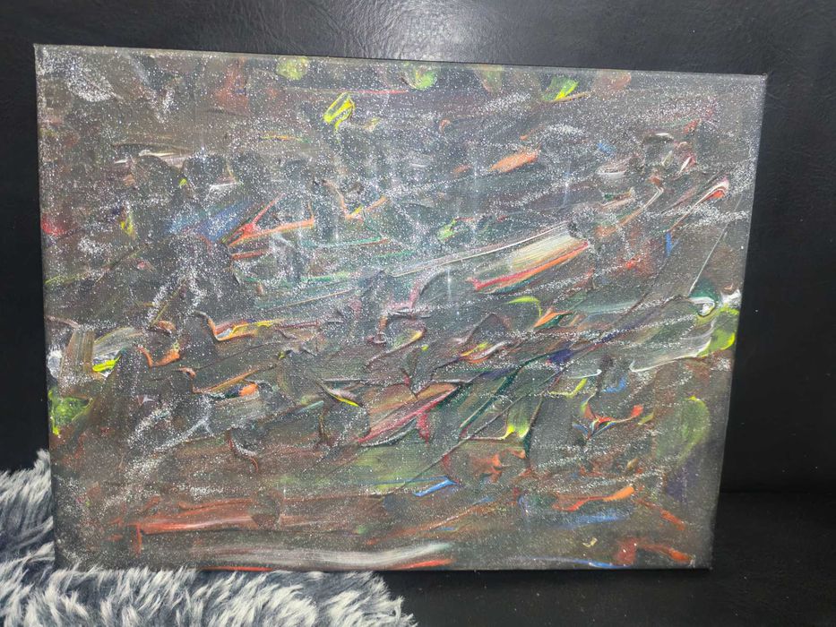 Абстрактна картина „Енергия в мрака“ – акрил и брокат върху платно
