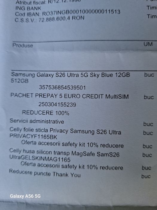 Vând/Schimb Samsung S26 Ultra 5g 512g Blue Garanție Orange Ca Nou Dual Sim Fulbox Liber
