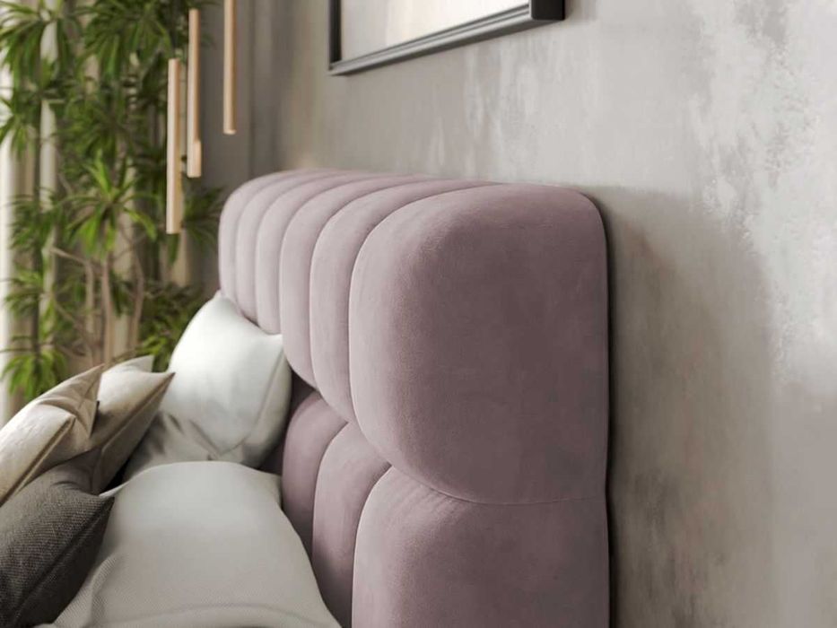 Pat Tapitat Espera tip bubble cu somiera fixa Roz Velluto 14 - Transport Gratuit