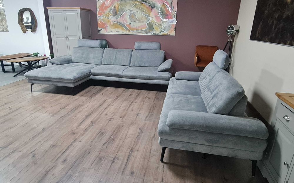 Сив комплект дивани от плат ъглов диван и тройка "Dieter Knoll"