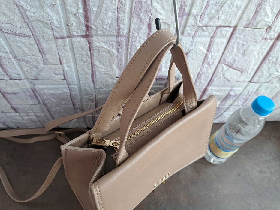 дамска чанта,ROSSI малка бежова раница-естествена кожа