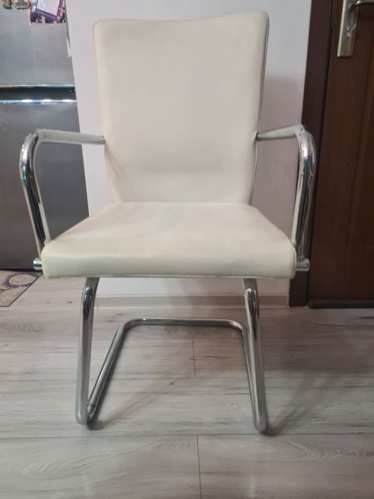 Scaune de bucatarie consola vidaXL, 4 buc., alb, piele ecologica