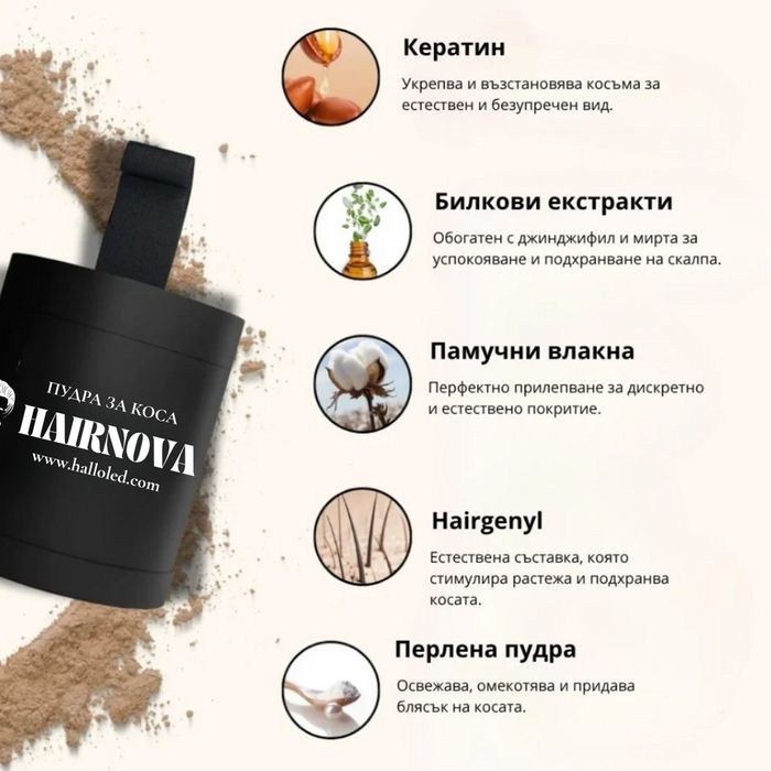 Пудра за коса - прикрива корени, оредяване и изтъняване на косата