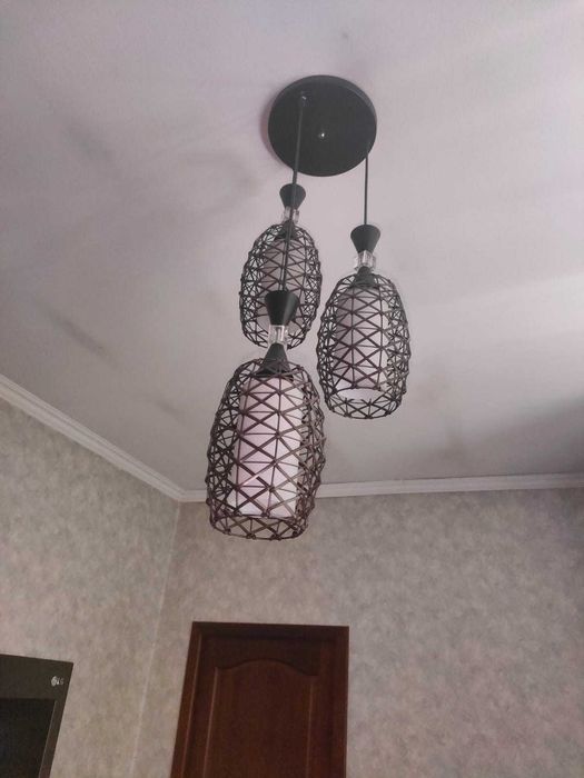 Люстра  плетеная с 3мя плафонами