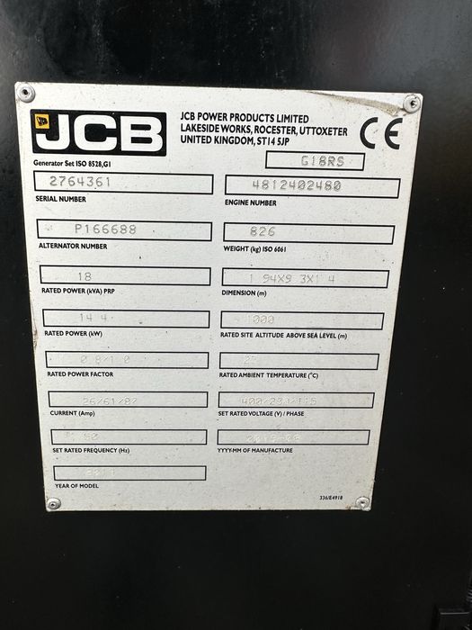 Generator JCB G18RS 18 kwa AVR