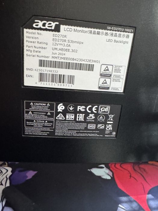 Монитор ACER 27 full Hd 180HZ