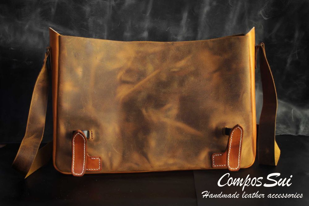 Чанта за лаптоп от естествена кожа с косъм