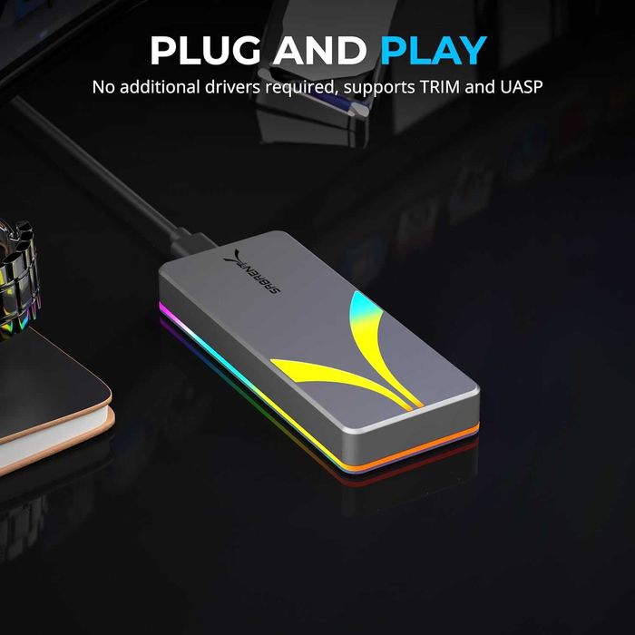 SABRENT Rocket RGB USB C 20Gbps M.2 SATA/NVMe SSD Enclosure (EC-RGBG)